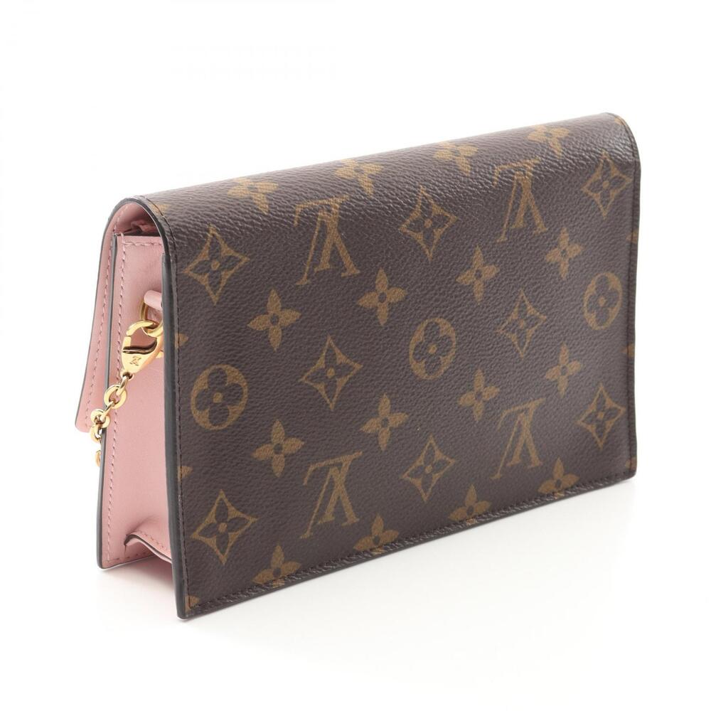 Louis Vuitton Portefeuille Wallet Chain Shoulder Bag Leather Brown Pink - Picture 2 of 9